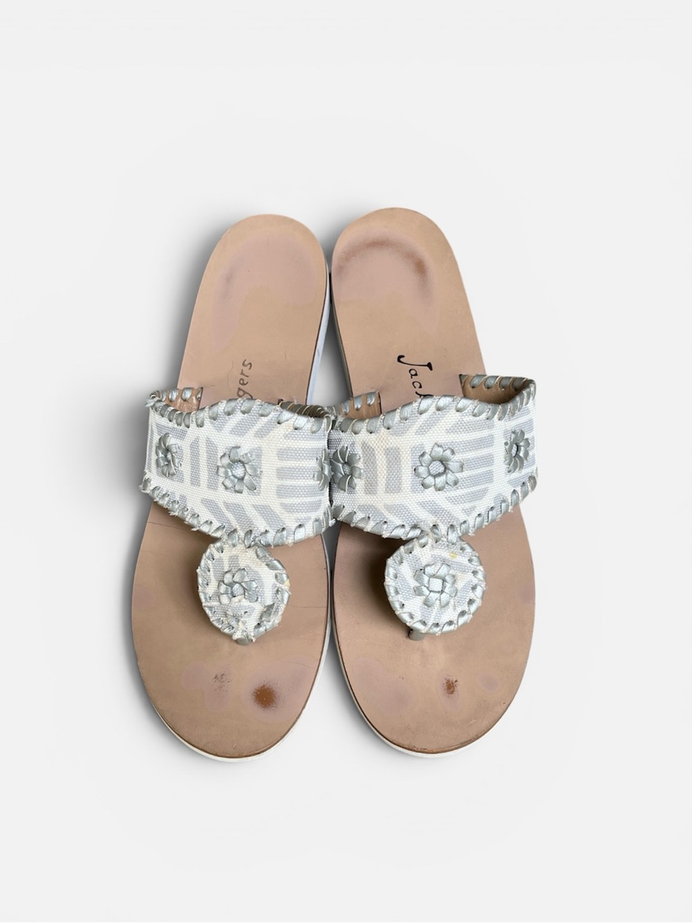 Jack Rogers Boating Jacks Flat Sandal in White/Silver Women’s Size 9M